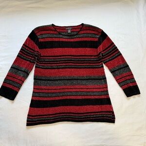 Paraphrase Women’s Crochet Tunic Sweater M Rayon & Acrylic Blend Red /Gray/Black